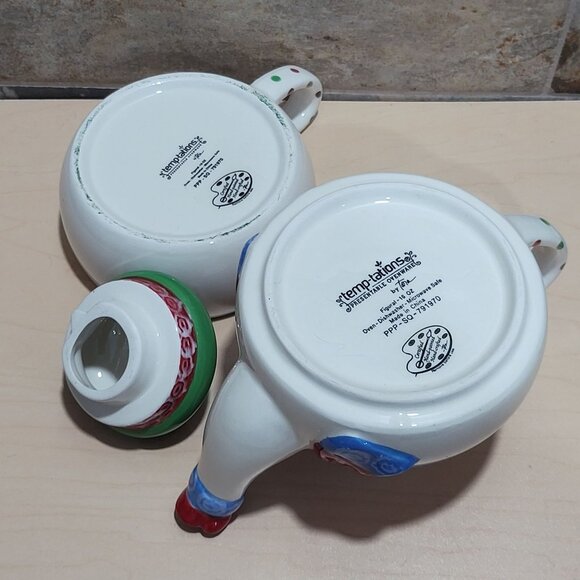 Temptations by Tara 3 Piece Ceramic Stacking Snowman Teapot Mug Cup Set - Picture 4 of 11